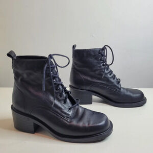 Studio Works Black Leather Donna Lace Up Boots Size Women's 6